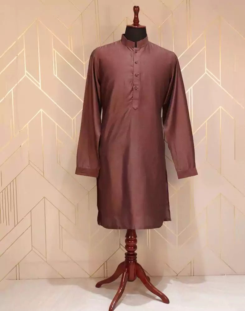 Image of Maroon Striped Raw Silk Weave Kurta Jacket Set - South India Shopping Mall