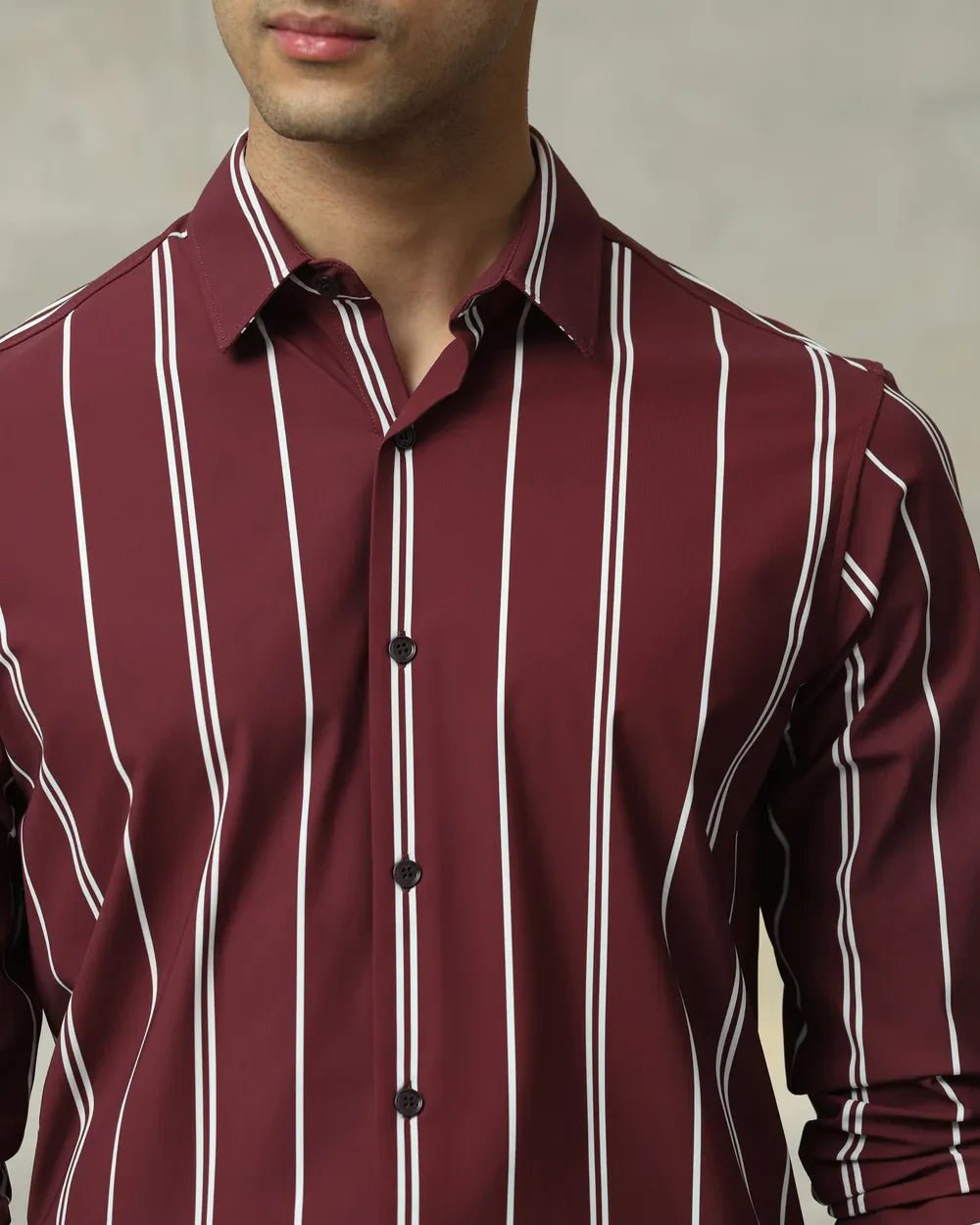 Image of Maroon Stripes Imported Stretch Nylon Party Wear Shirt - South India Shopping Mall