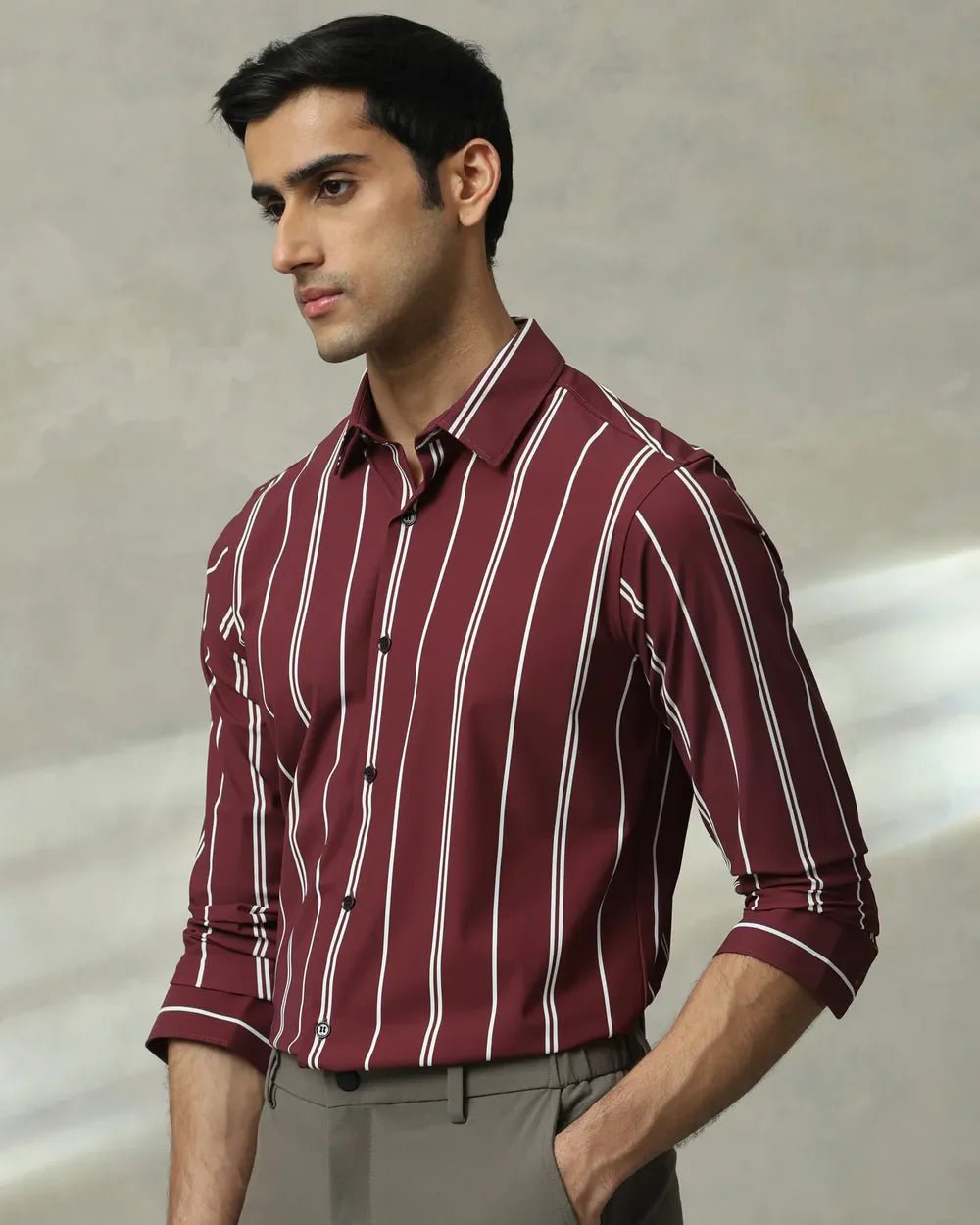 Image of Maroon Stripes Imported Stretch Nylon Party Wear Shirt - South India Shopping Mall