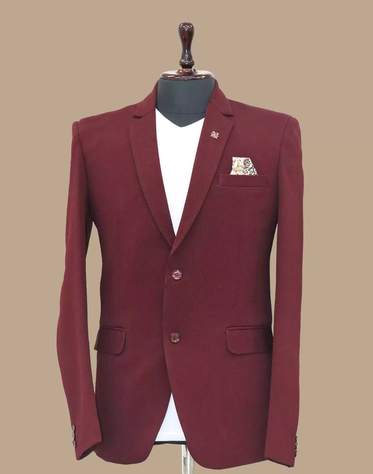 Image of Maroon Textured Polyester Viscose Blazer - South India Shopping Mall