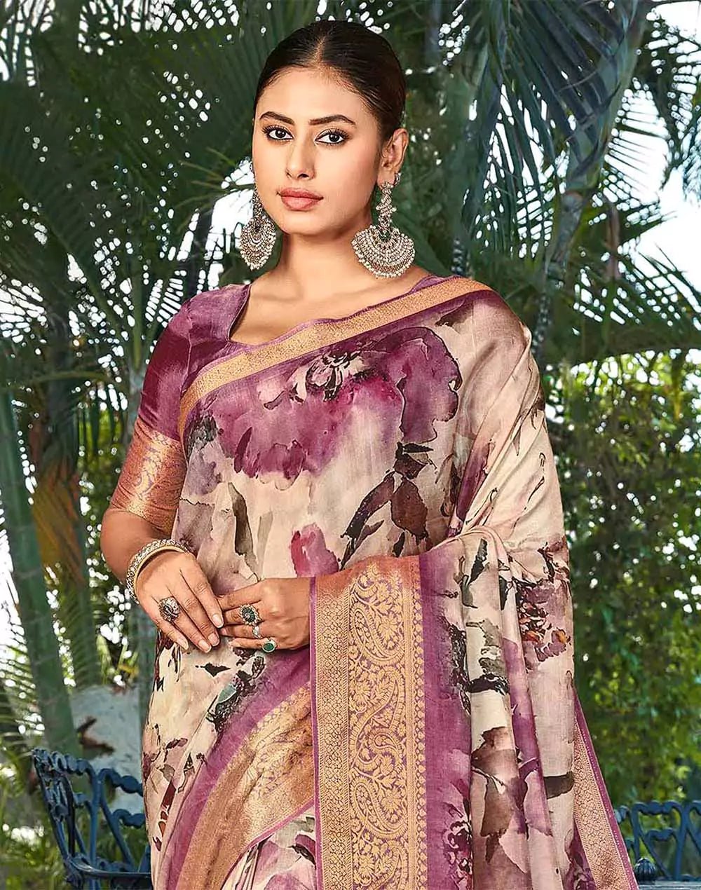 Image of Mauve Purple Graphic Print smooth Dola Silk Saree - South India Shopping Mall