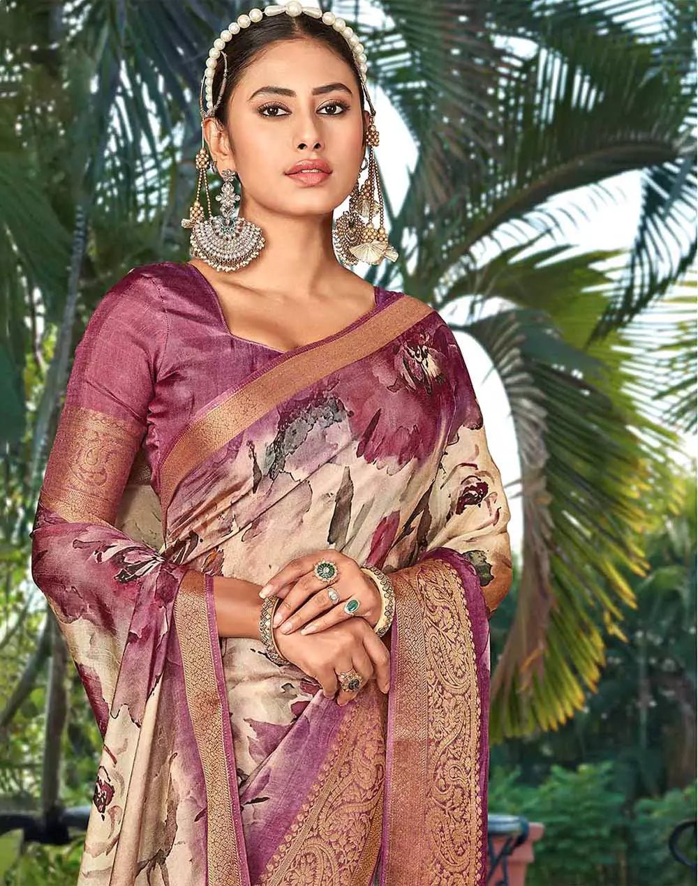 Image of Mauve Purple Graphic Print smooth Dola Silk Saree - South India Shopping Mall