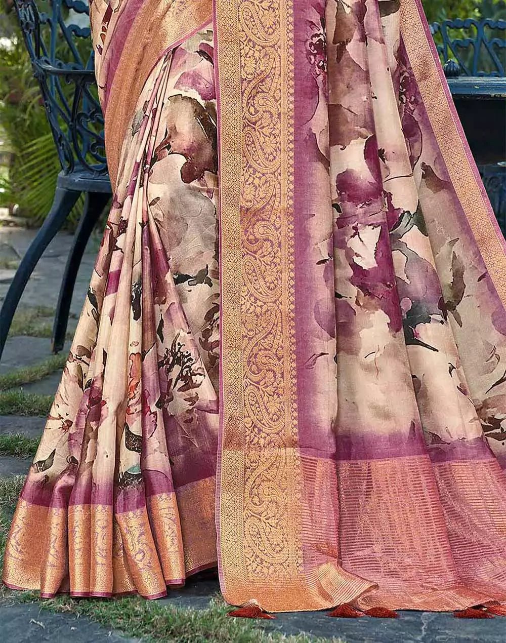 Image of Mauve Purple Graphic Print smooth Dola Silk Saree - South India Shopping Mall
