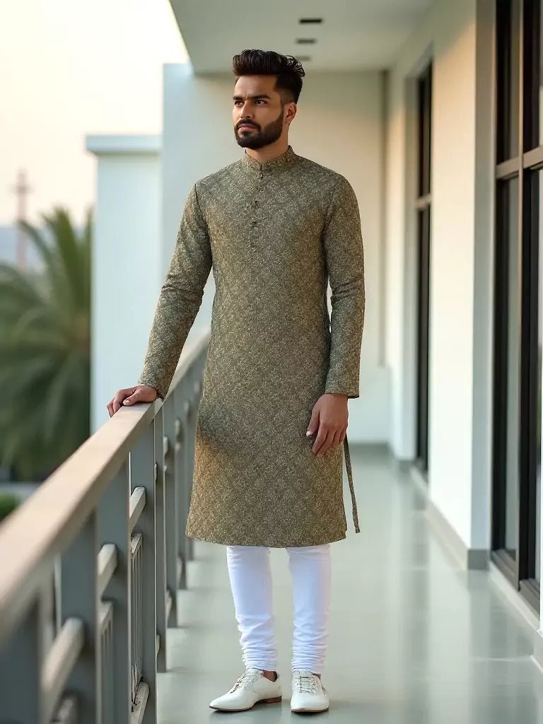Image of Mehendi Color Floral Bunches Cotton Printed Kurta Pajamas - South India Shopping Mall