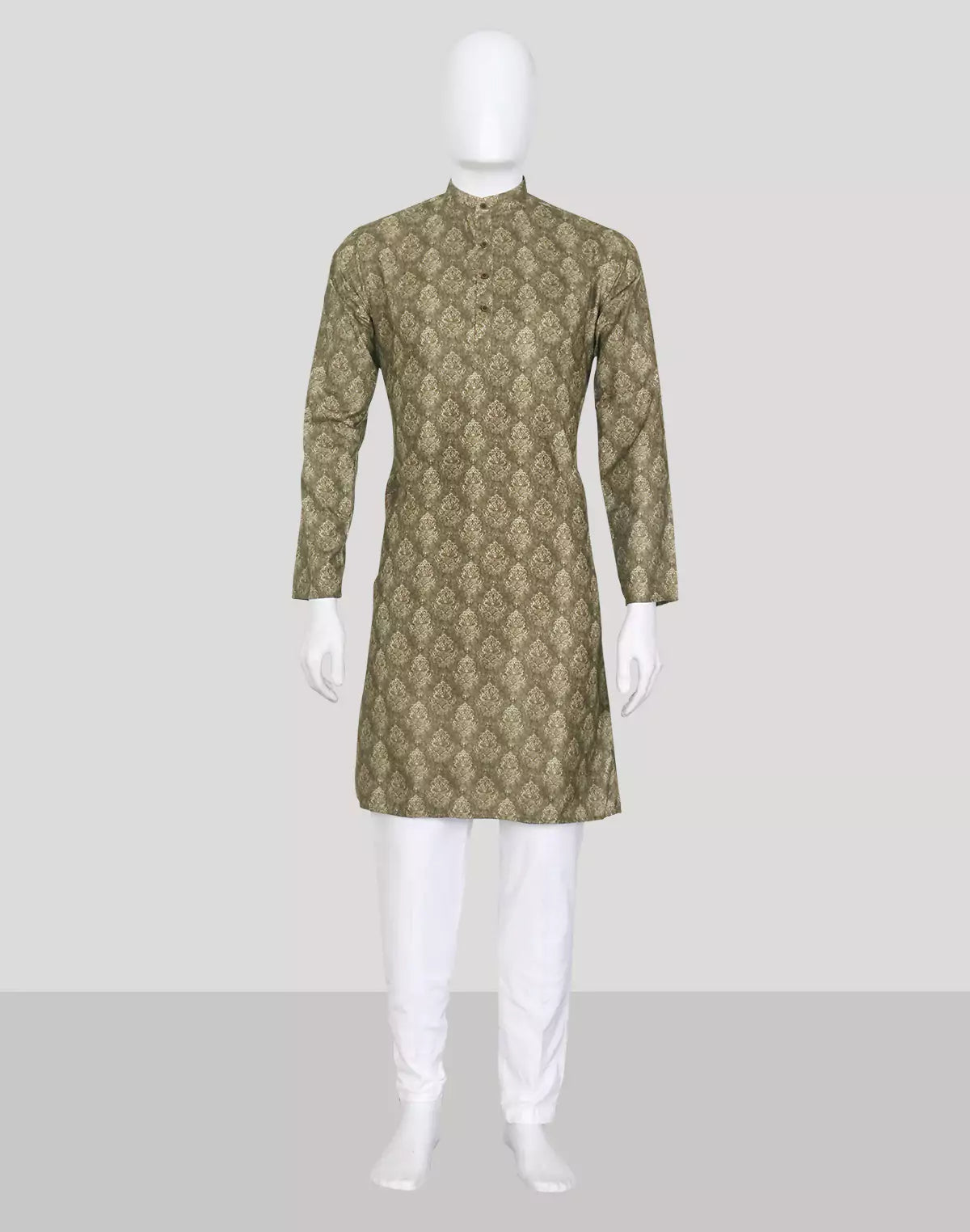 Image of Mehendi Color Floral Bunches Cotton Printed Kurta Pajamas - South India Shopping Mall