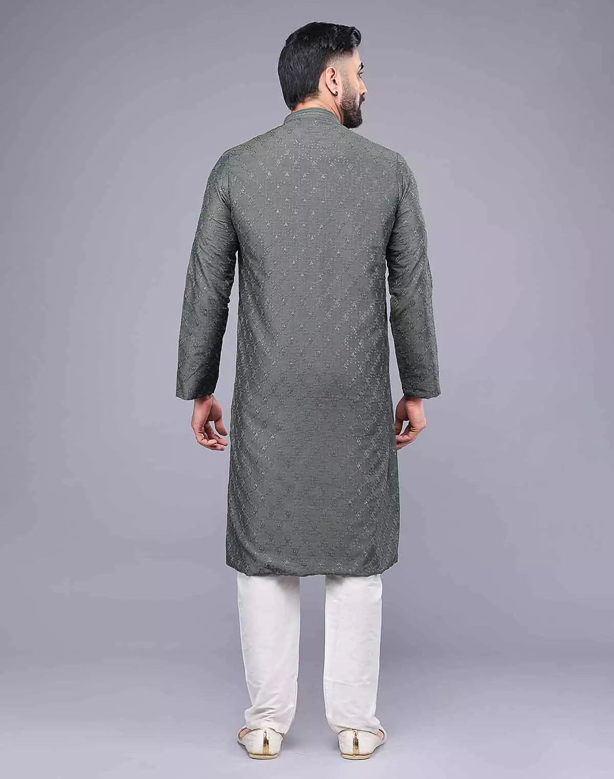 Image of Mehendi Coloured Embellished work Soft Silk Party Wear Kurta Set - South India Shopping Mall