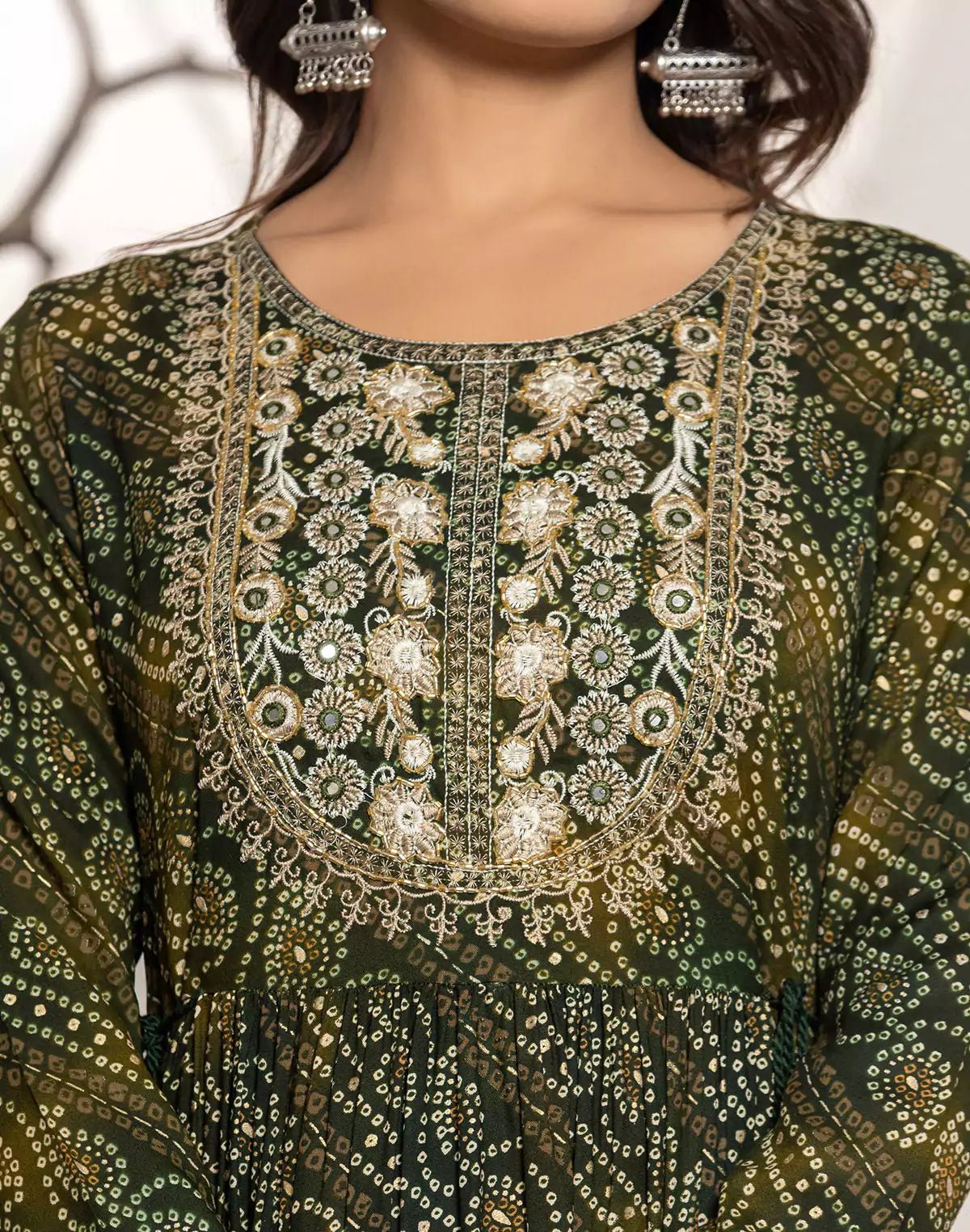 Image of Mehendi Green Bandhini Print Rayon Flary Kurti - South India Shopping Mall