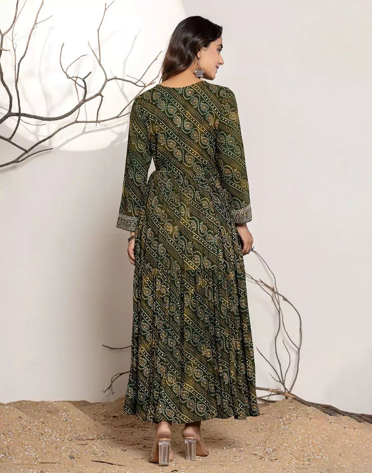 Image of Mehendi Green Bandhini Print Rayon Flary Kurti - South India Shopping Mall