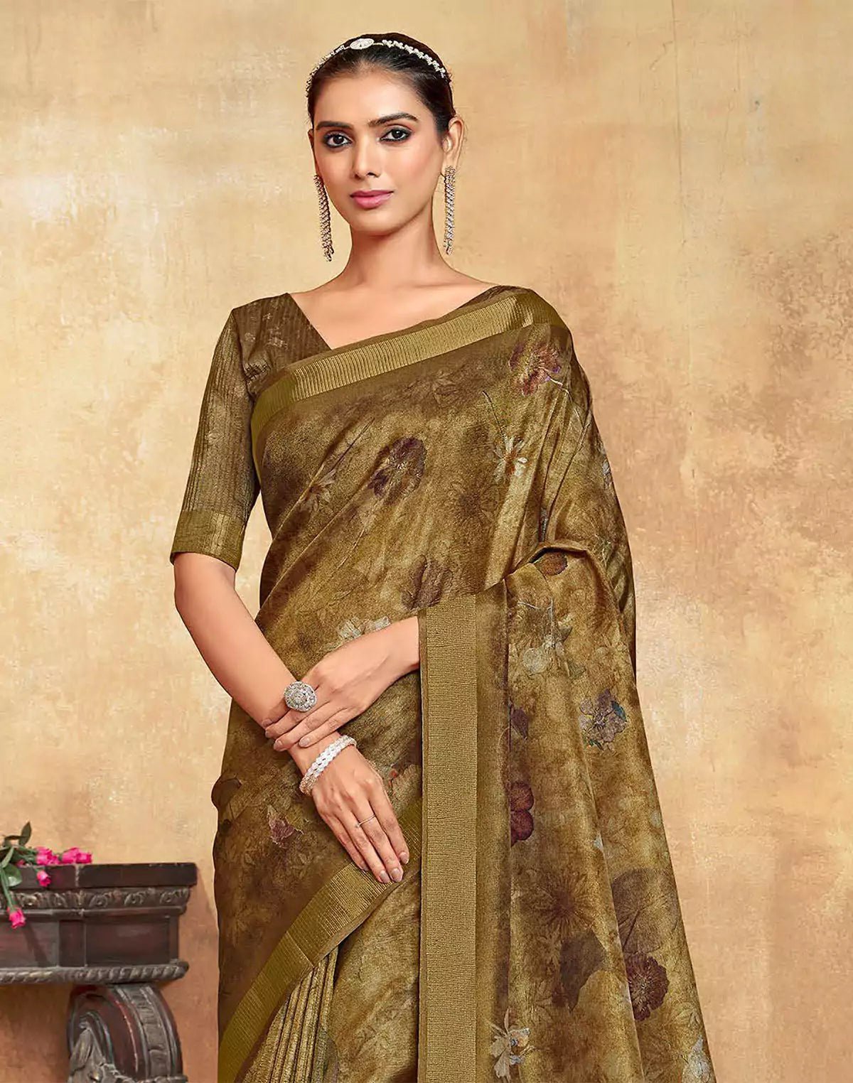 Image of Mehendi Green Dola Silk Saree With Self Blouse - South India Shopping Mall