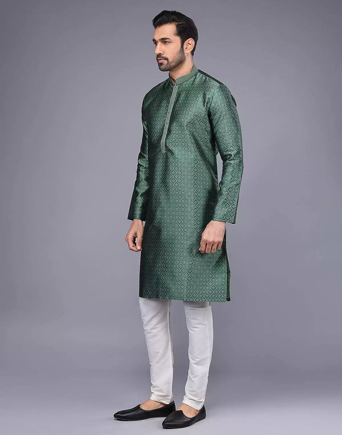 Image of Mehendi Green Soft Silk Thread Work Kurta Set - South India Shopping Mall