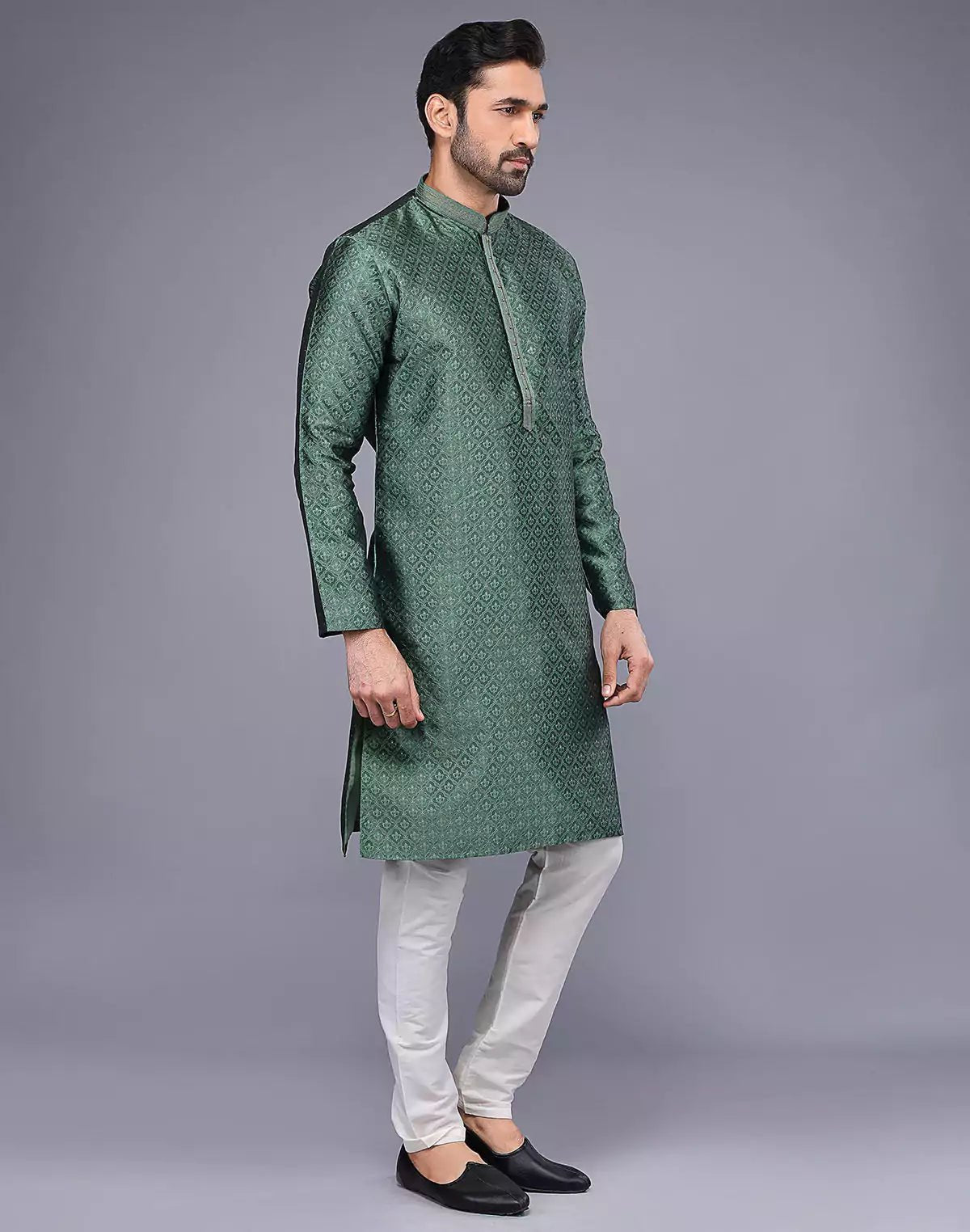 Image of Mehendi Green Soft Silk Thread Work Kurta Set - South India Shopping Mall