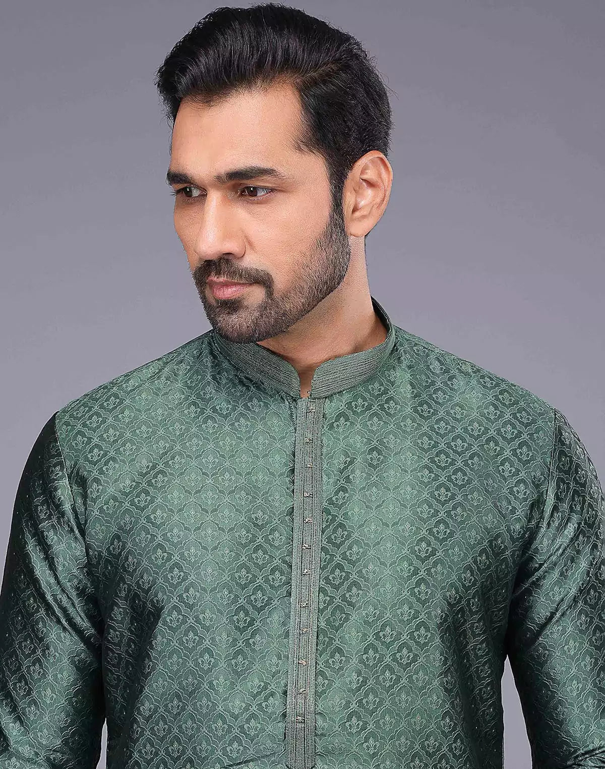 Image of Mehendi Green Soft Silk Thread Work Kurta Set - South India Shopping Mall