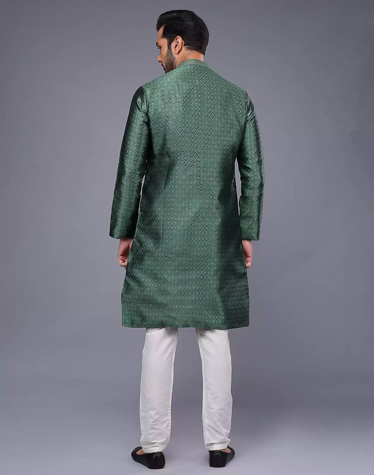 Image of Mehendi Green Soft Silk Thread Work Kurta Set - South India Shopping Mall