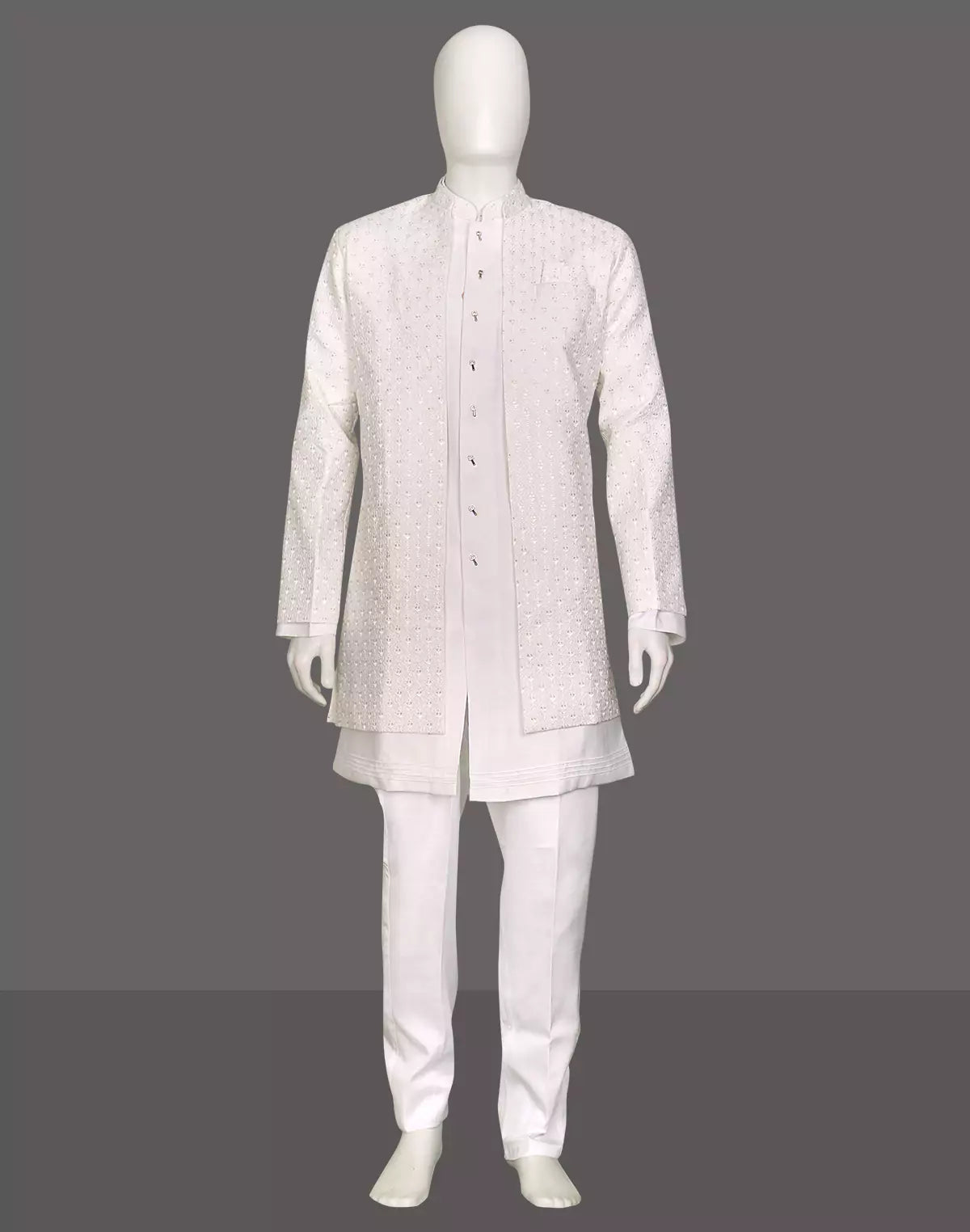 Image of Men Kurta Set White Thread Embroidered Jacket - South India Shopping Mall