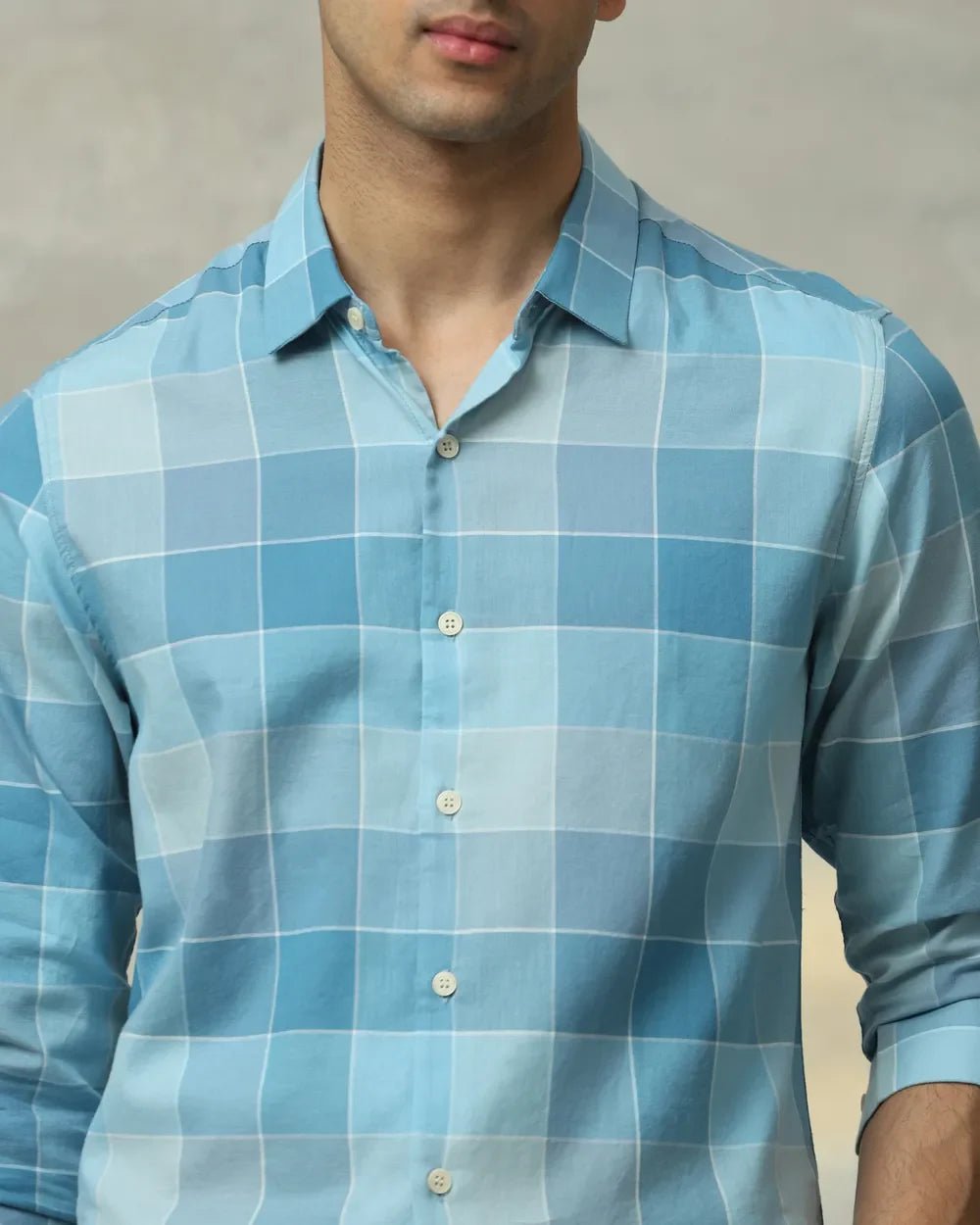 Image of Men's Teal Blue Cotton Fabric Full Sleeve Checks Shirt - South India Shopping Mall