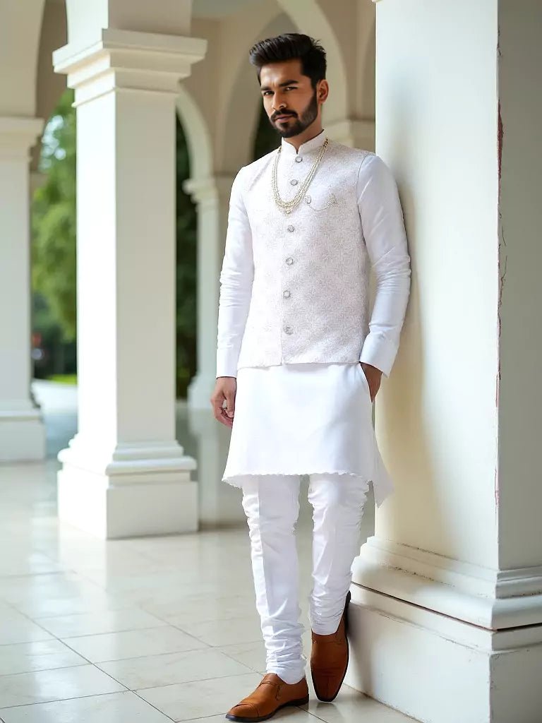 Image of Milky Silk Floral Pattern Heavy Sequence Work Cream Kurta Set - South India Shopping Mall