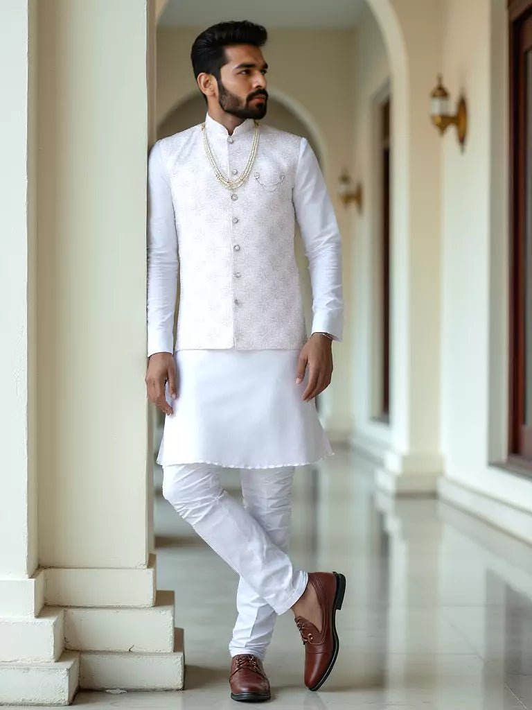 Image of Milky Silk Floral Pattern Heavy Sequence Work Cream Kurta Set - South India Shopping Mall