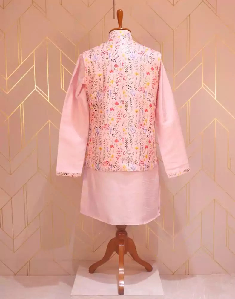 Image of Pink Raw Silk De Royal Kurta Jacket Set