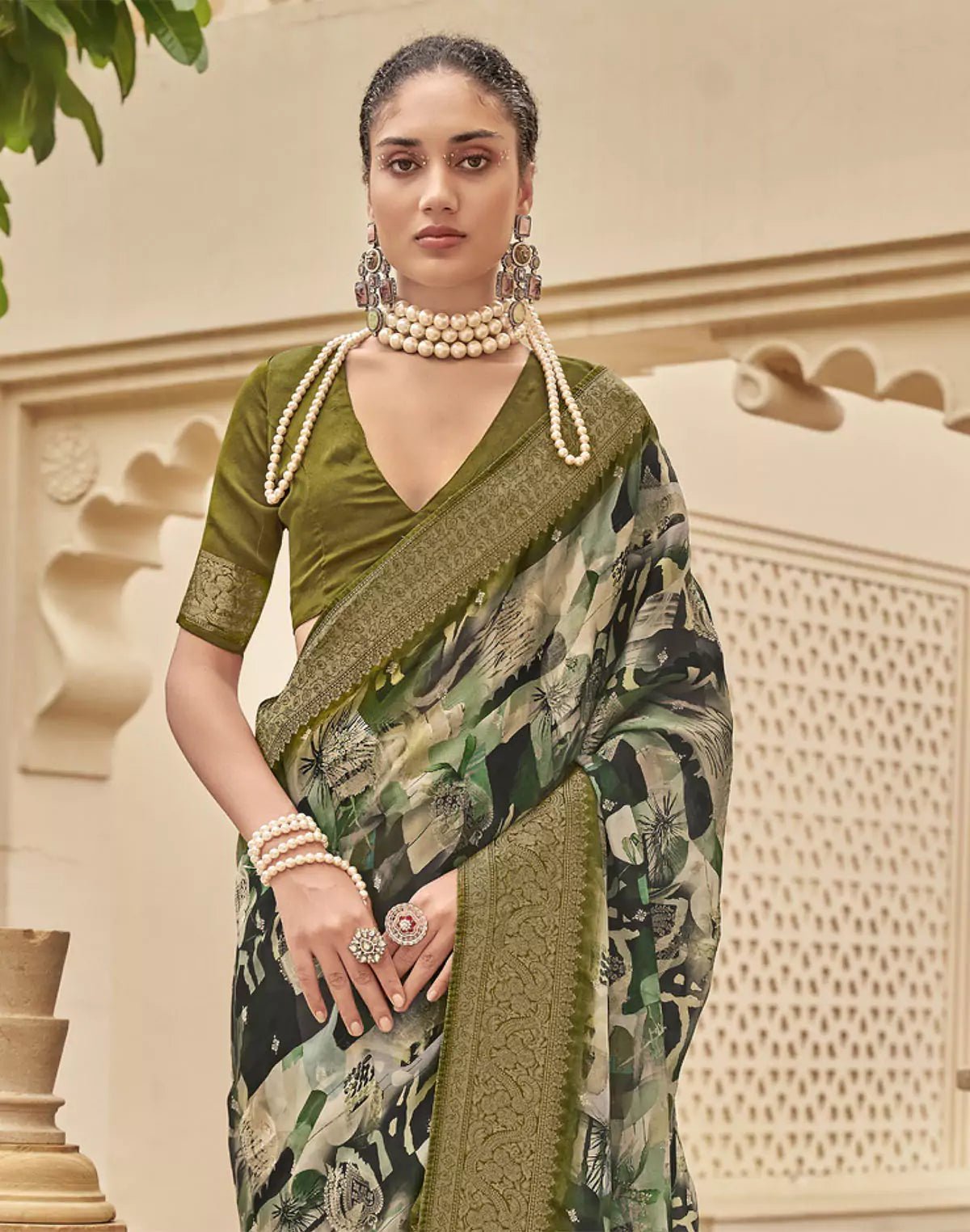 Image of Multi Color all over Graphic Print Art Silk Saree - South India Shopping Mall