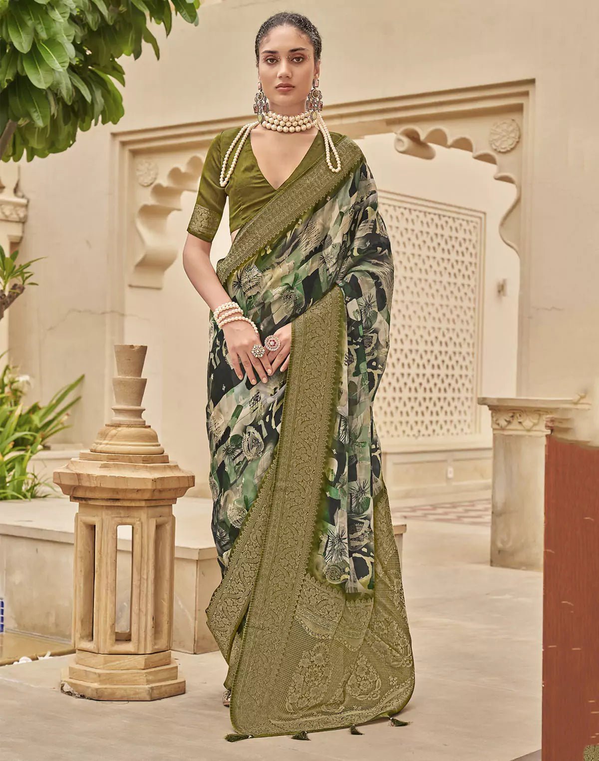 Image of Multi Color all over Graphic Print Art Silk Saree - South India Shopping Mall