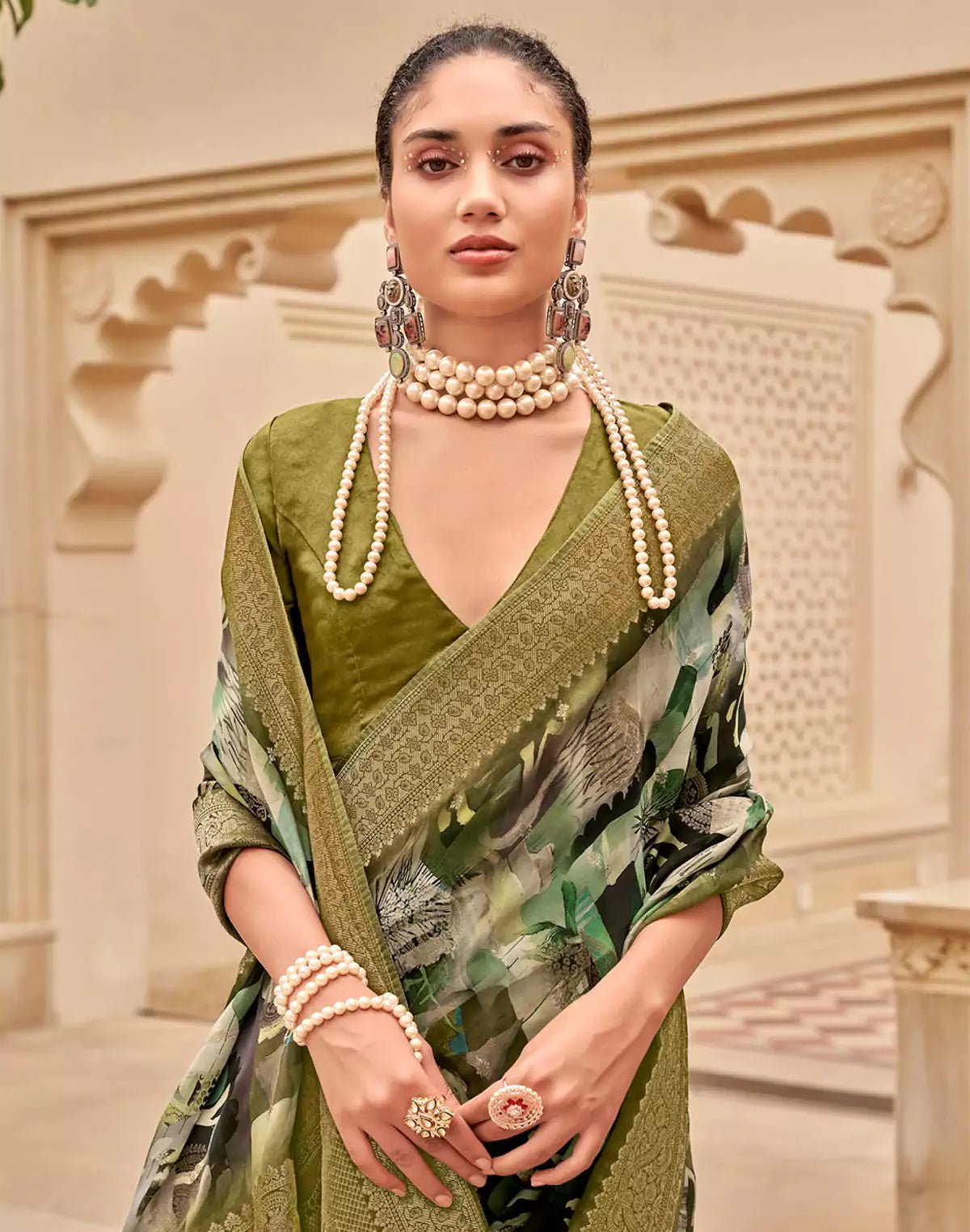 Image of Multi Color all over Graphic Print Art Silk Saree - South India Shopping Mall