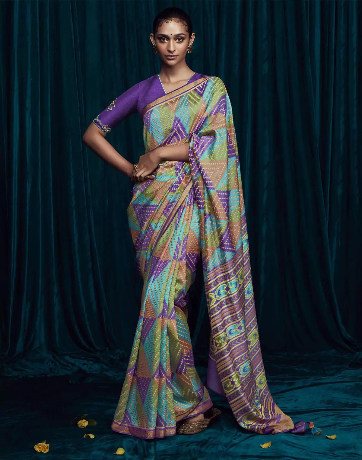 Multi Color Brasso Silk Saree With Embroidered Blouse - South India Shopping Mall