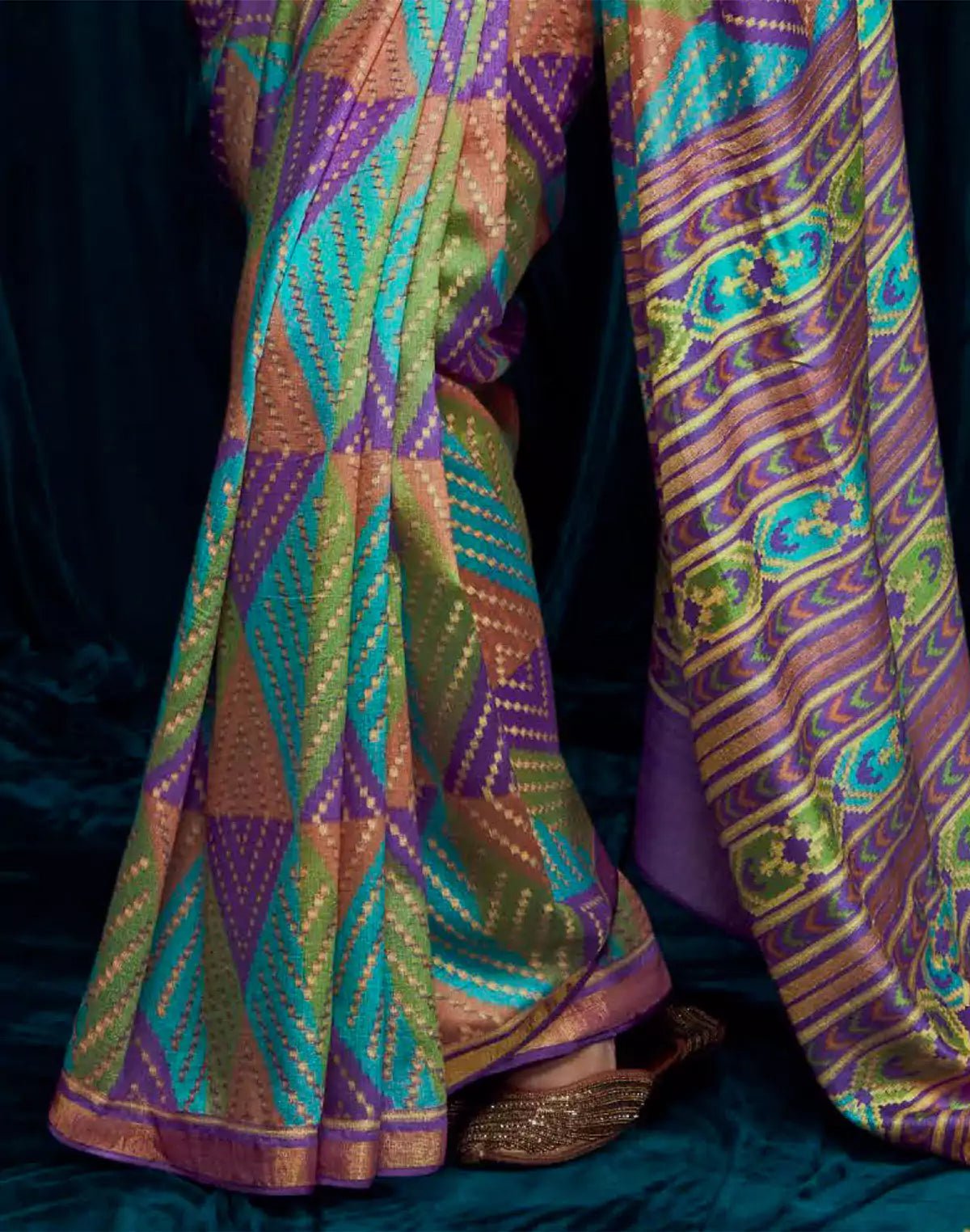 Image of Multi Color Brasso Silk Saree With Embroidered Blouse - South India Shopping Mall
