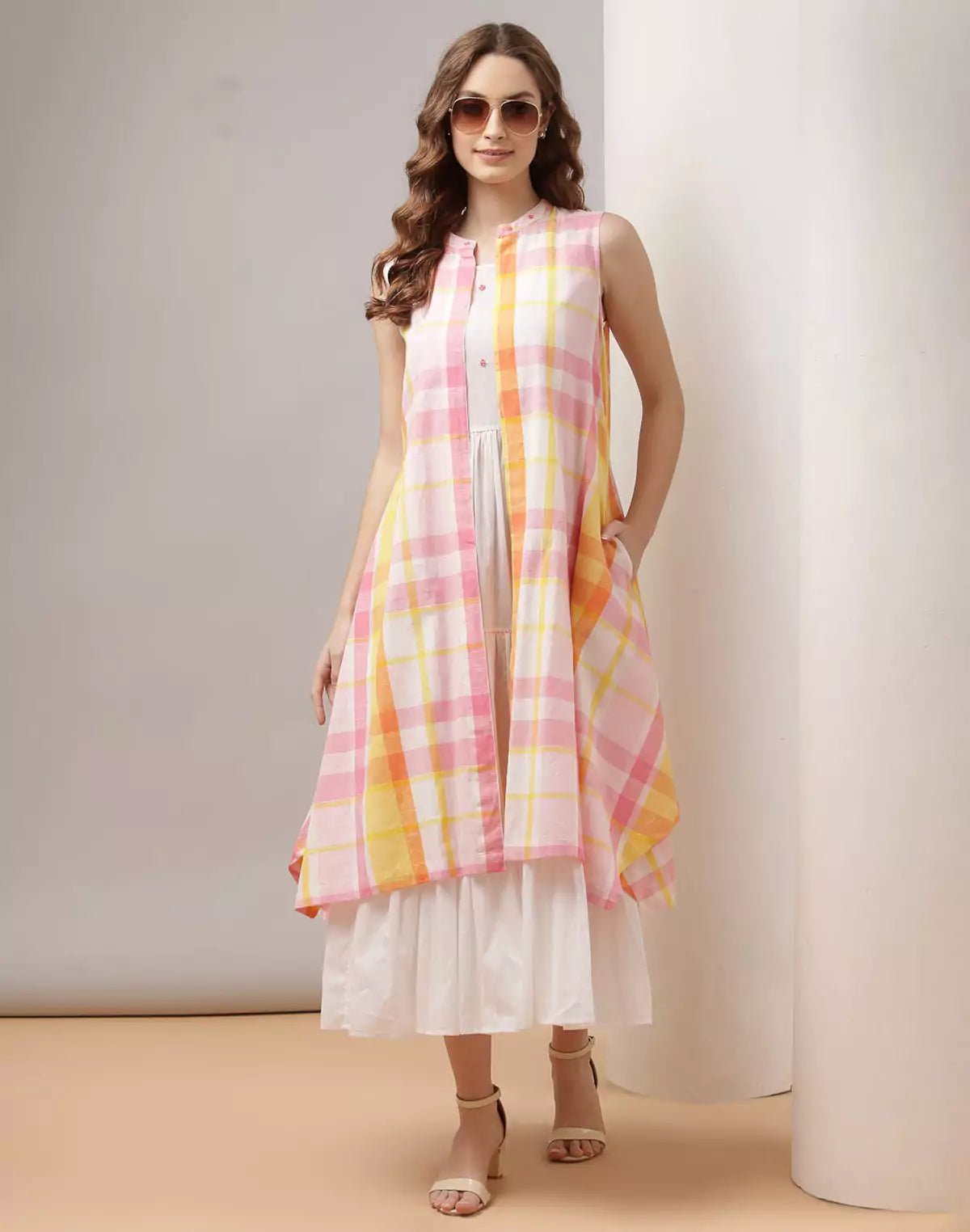 Image of Multi Color Cotton Party Wear Kurti with Shrug - South India Shopping Mall