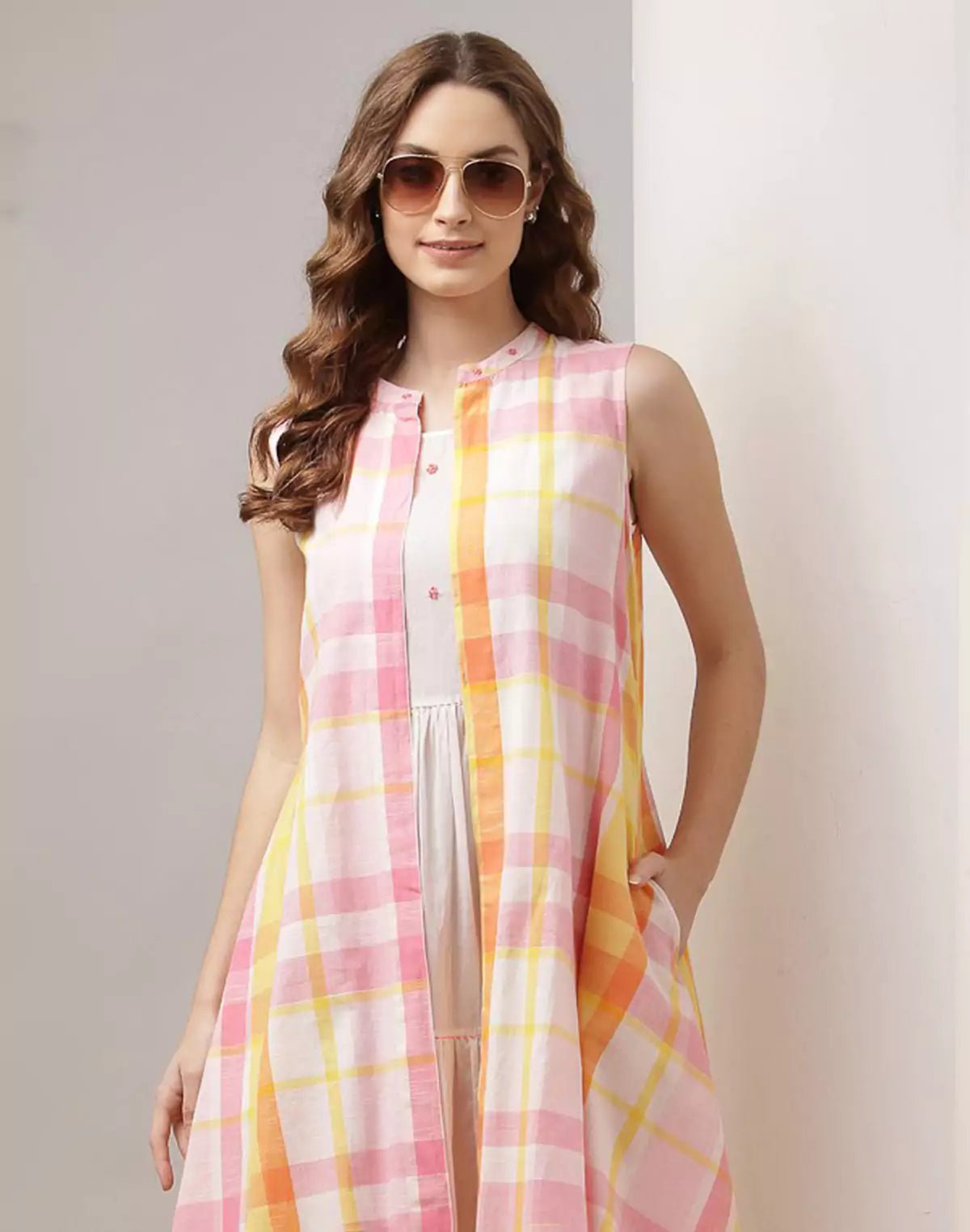 Image of Multi Color Cotton Party Wear Kurti with Shrug - South India Shopping Mall