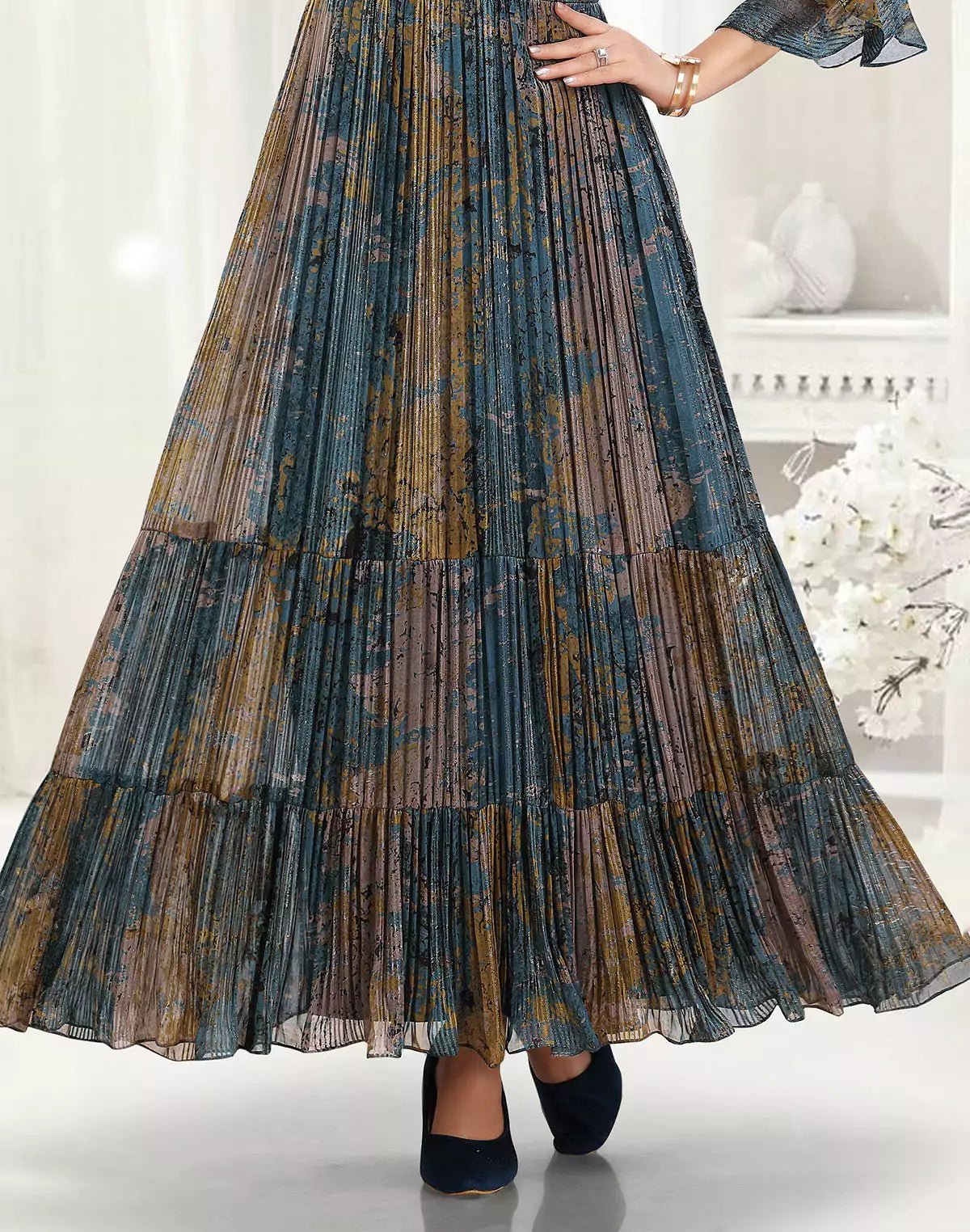 Multi Color Graphic Print Georgette Bell Sleeves Kurti - South India Shopping Mall