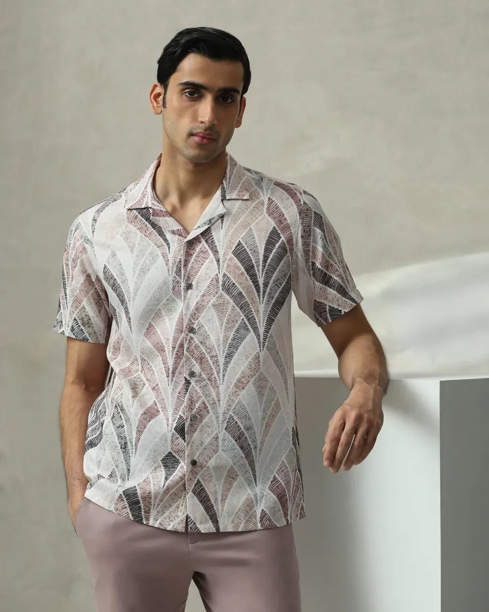 Image of Multi Digital Print Beige Polyester Half Sleeve Casual Men Shirt - South India Shopping Mall