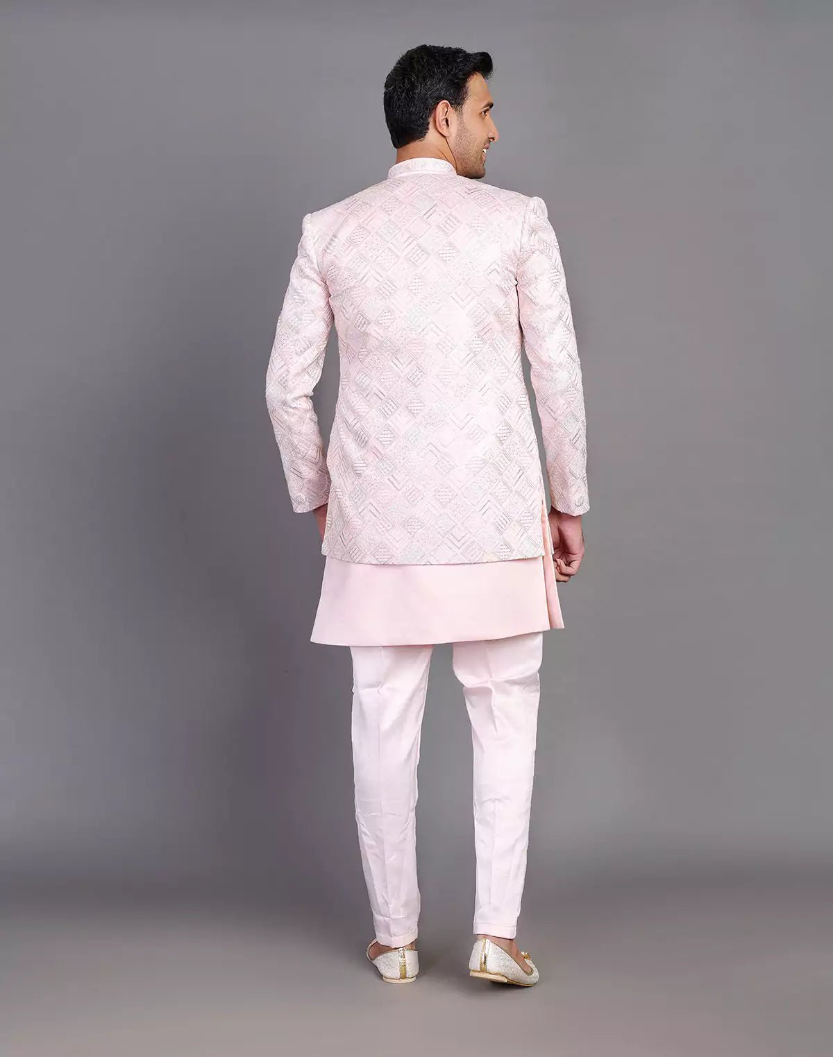 Image of Multi Thread Work Satin Light Pink Indo Open Jacket Style - South India Shopping Mall