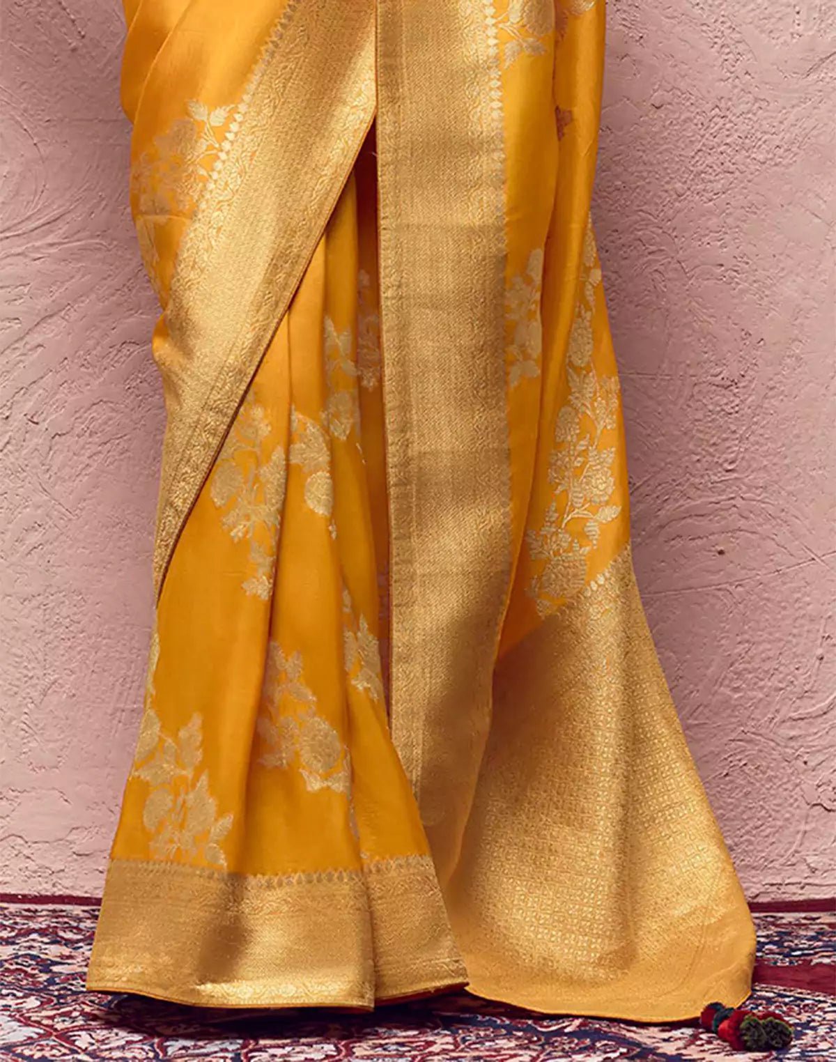 Image of Mustard Banarasi Pure Crepe Dola Silk Designer Saree - South India Shopping Mall
