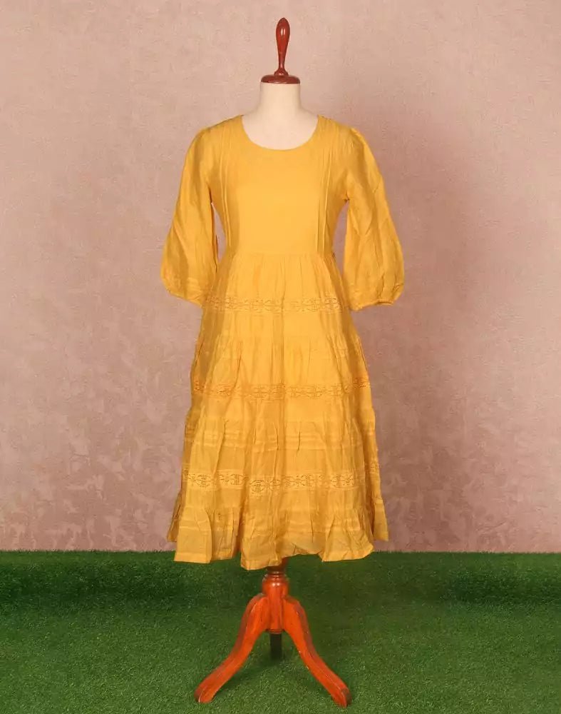 Image of Mustard Coloured Plain Cotton Kurti - South India Shopping Mall