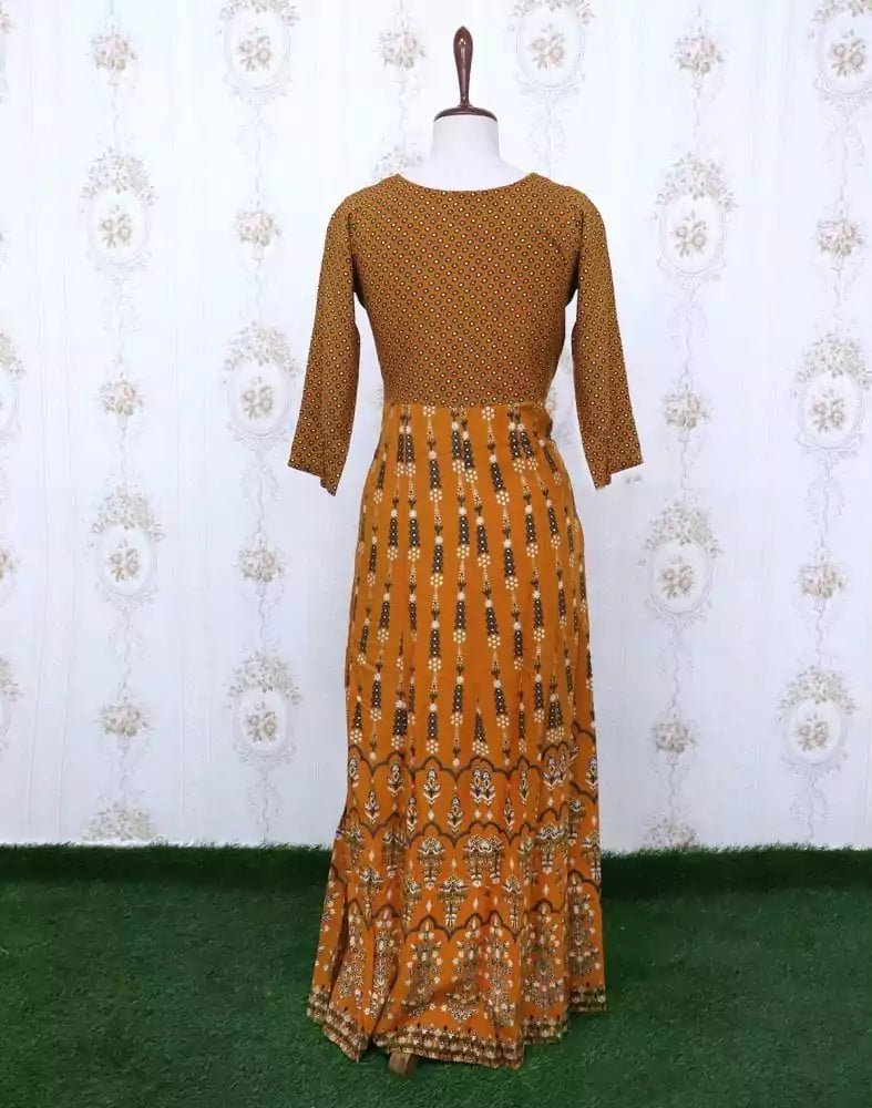 Image of Mustard Floral Rayon Embroidery Kurti - South India Shopping Mall