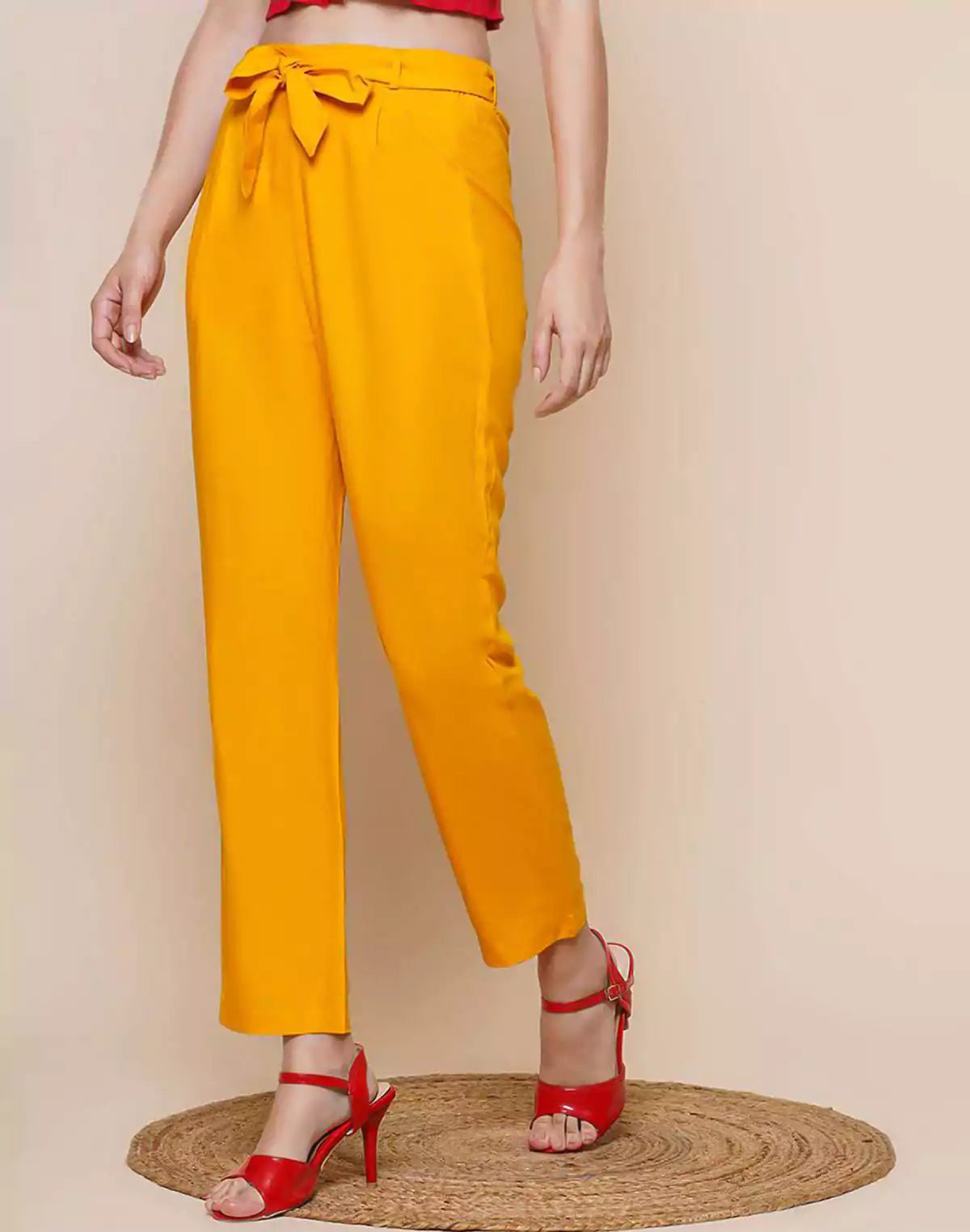 Image of Mustard Plain Viscose Rayon Straight Pant - South India Shopping Mall