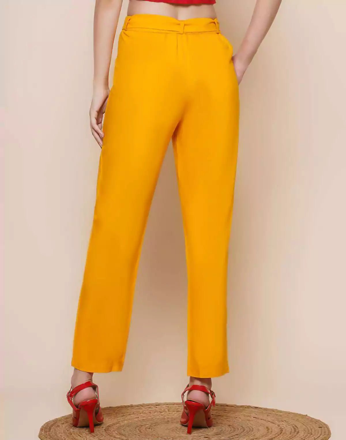 Image of Mustard Plain Viscose Rayon Straight Pant - South India Shopping Mall