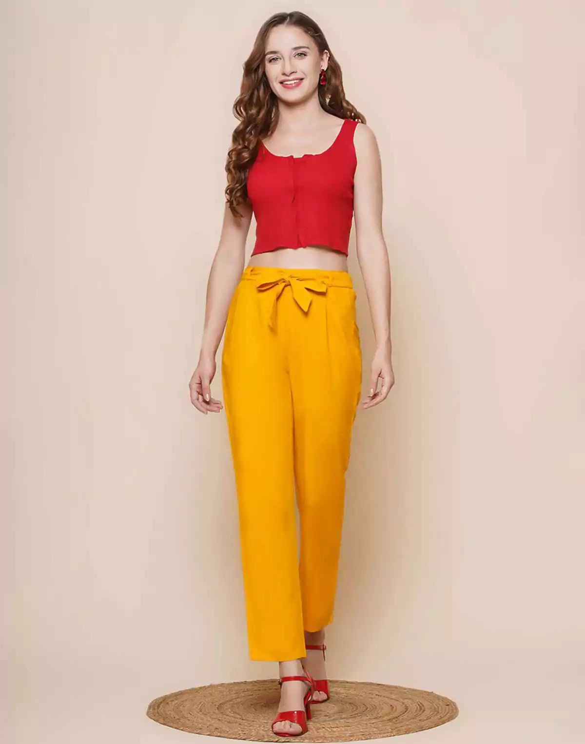 Image of Mustard Plain Viscose Rayon Straight Pant - South India Shopping Mall