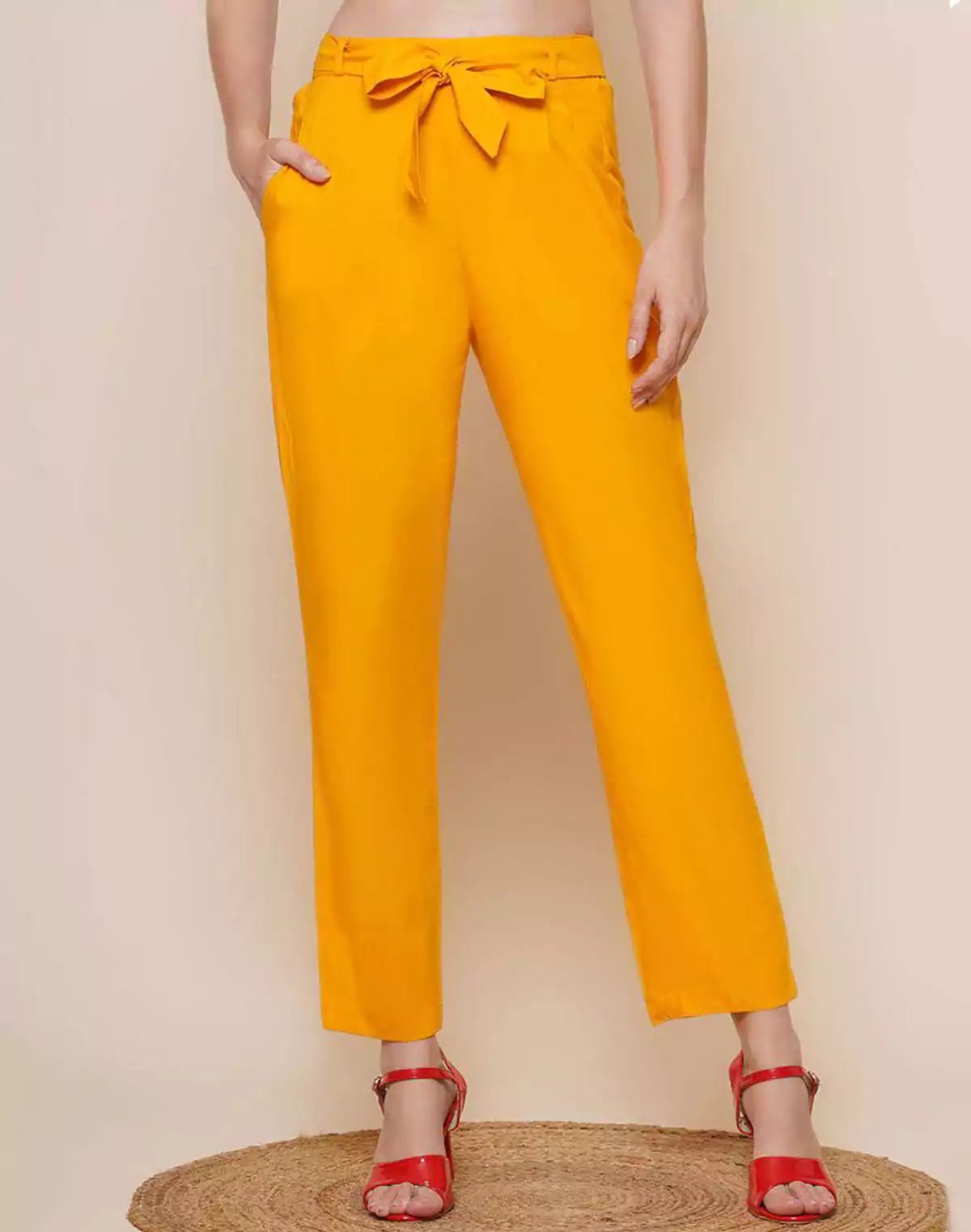 Image of Mustard Plain Viscose Rayon Straight Pant - South India Shopping Mall