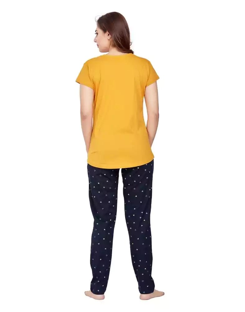 Image of Mustard Typography Cotton Printed Night Wear - South India Shopping Mall