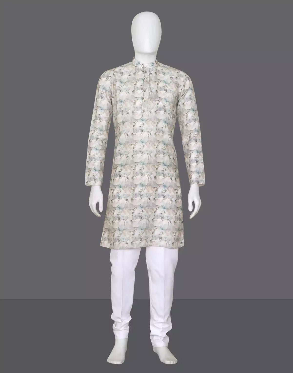 Image of Natural Beige Graphic Design Cotton Kurta - South India Shopping Mall