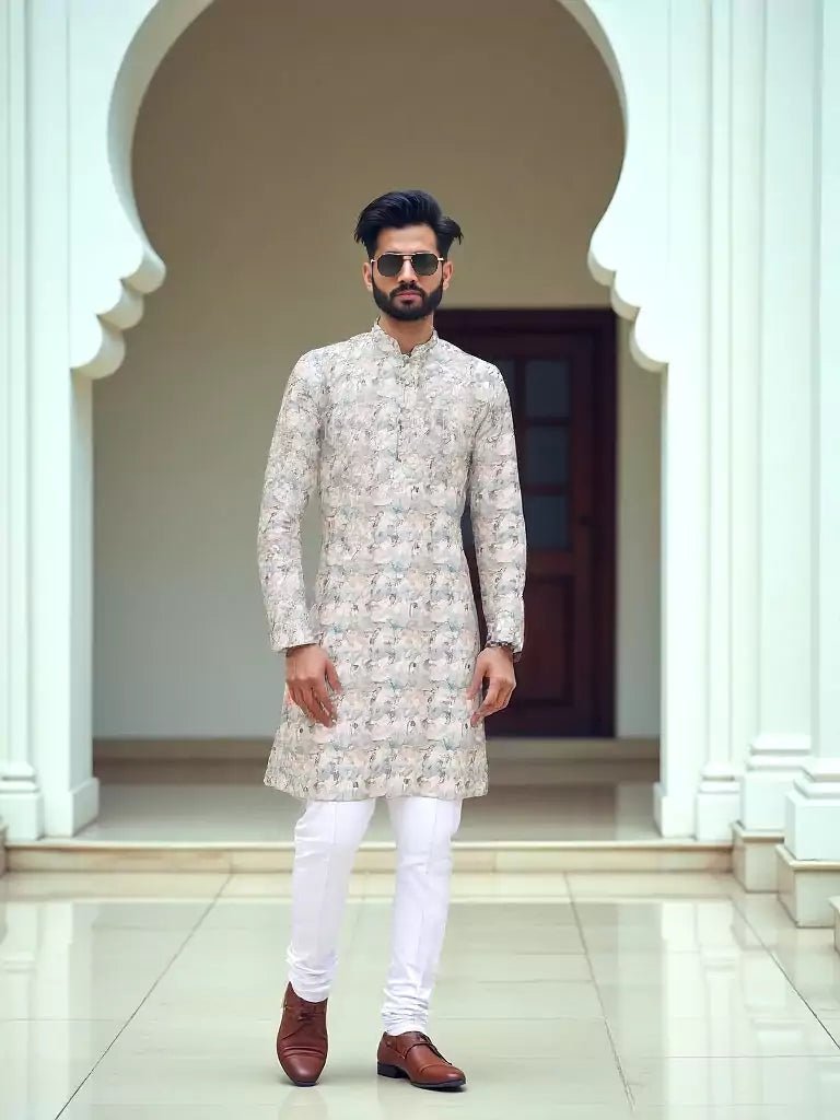 Image of Natural Beige Graphic Design Cotton Kurta - South India Shopping Mall