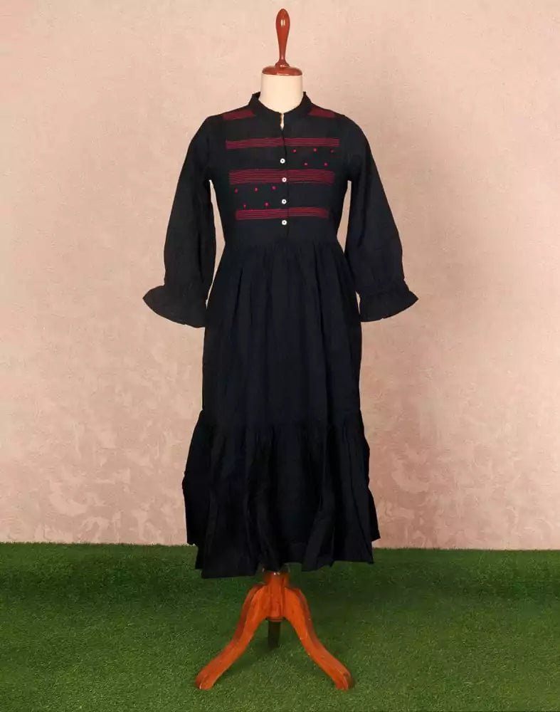 Image of Navy Blue Coloured Plain Cotton Kurti - South India Shopping Mall