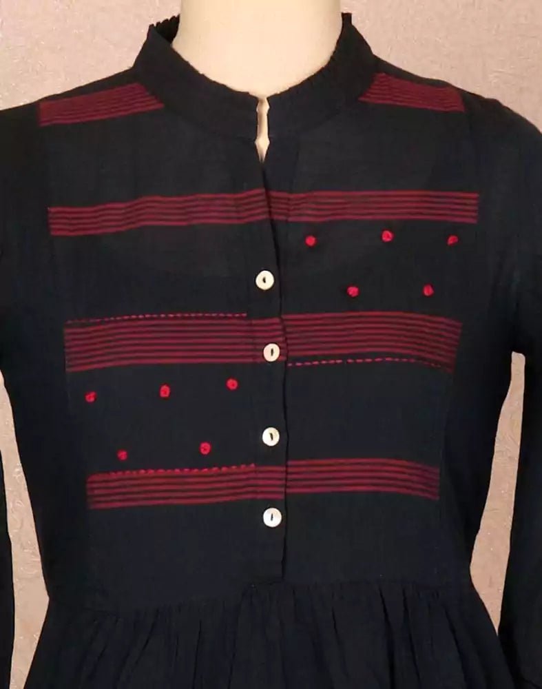 Image of Navy Blue Coloured Plain Cotton Kurti - South India Shopping Mall