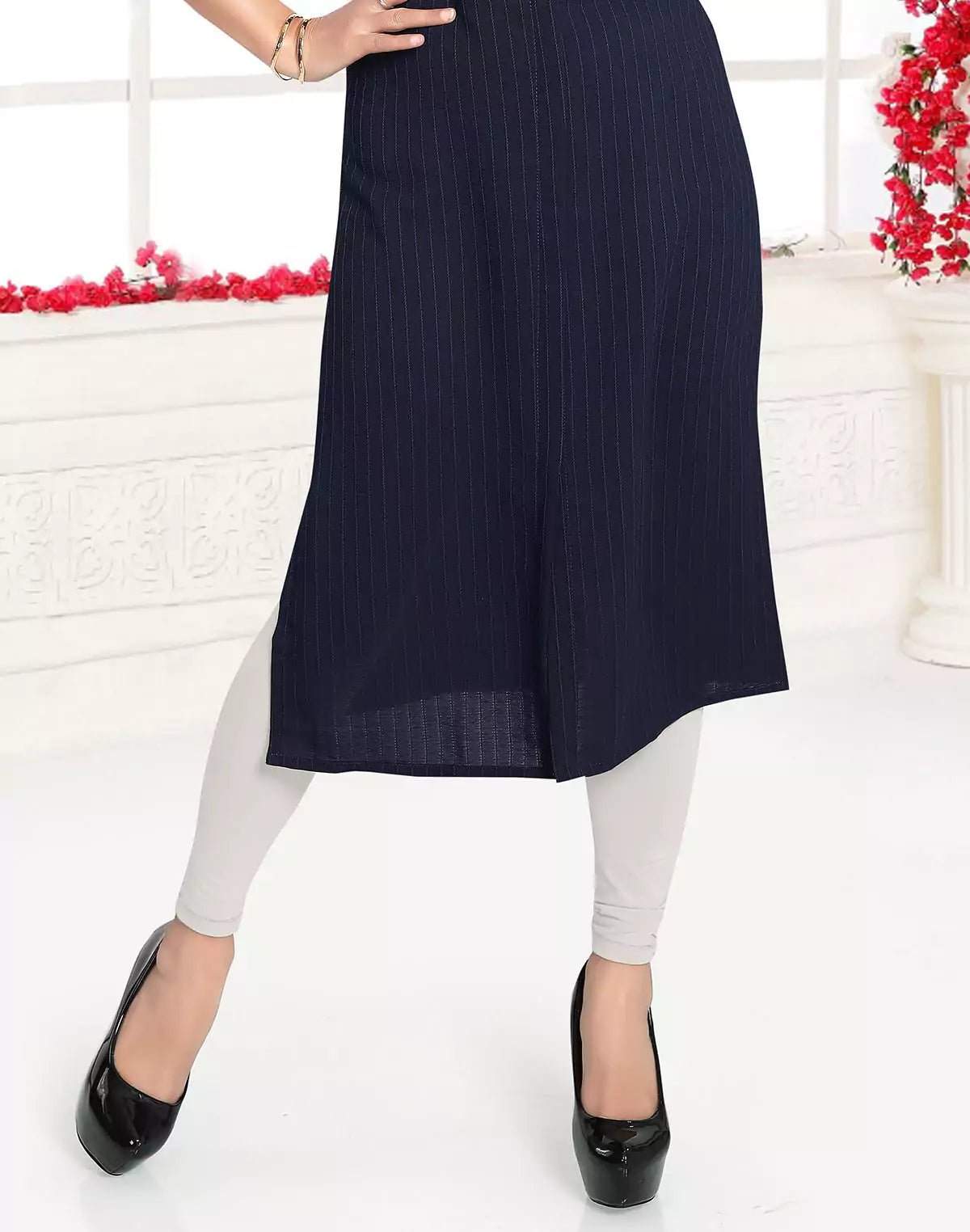 Image of Navy Blue Cotton Silk Casual Wear Kurti - South India Shopping Mall