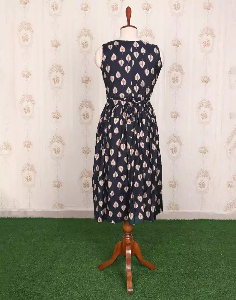 Image of Navy Blue Cotton Silk Short Kurti with Belt - South India Shopping Mall