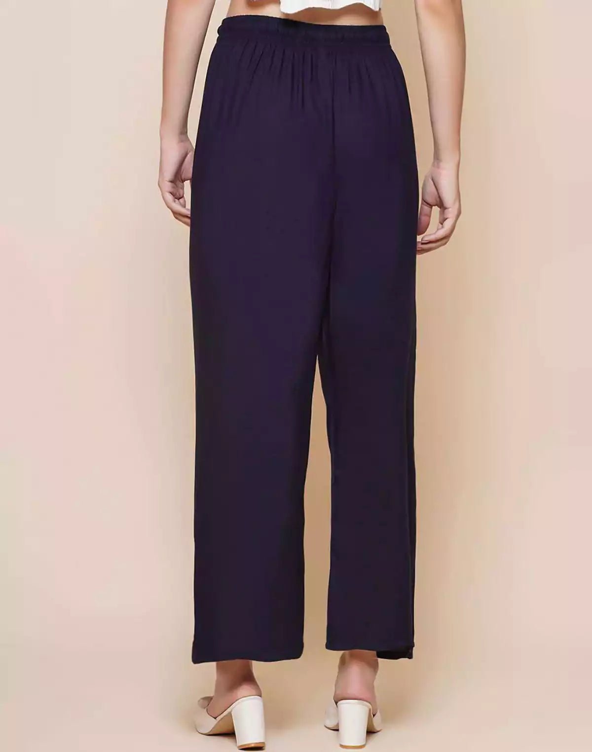 Image of Navy Blue Plain Rayon Plazzo Pant - South India Shopping Mall