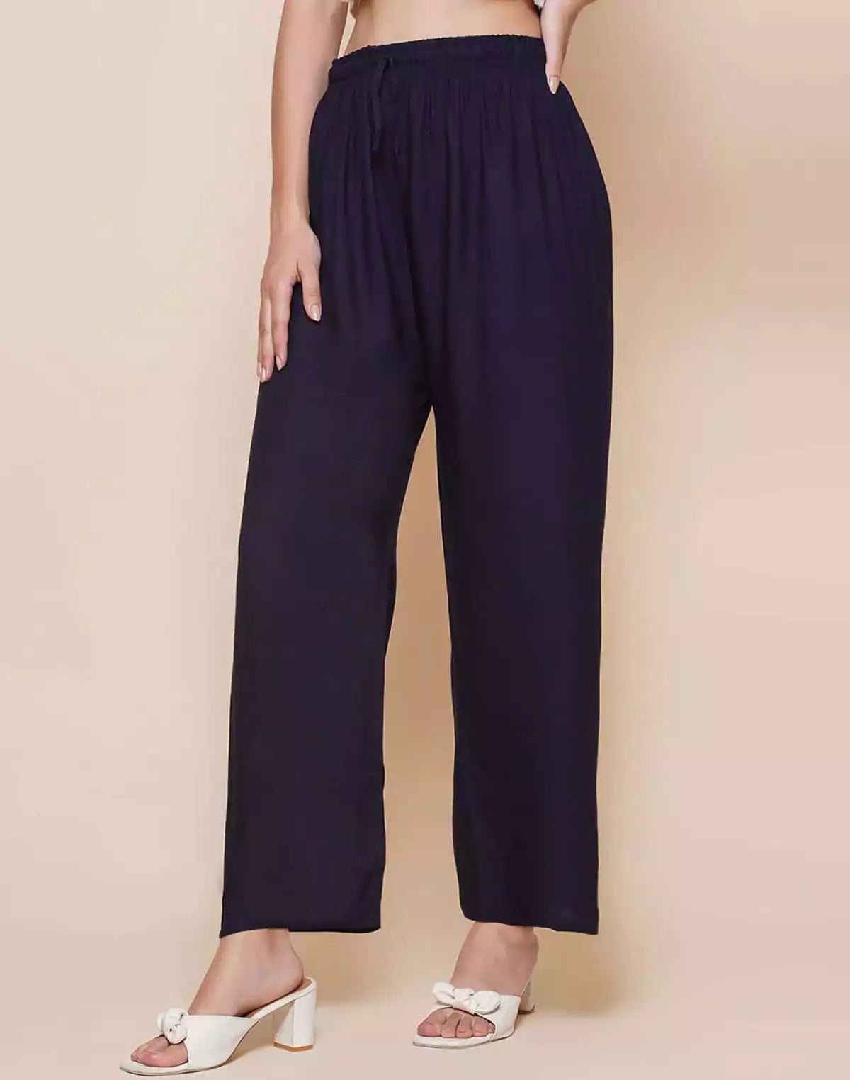Image of Navy Blue Plain Rayon Plazzo Pant - South India Shopping Mall