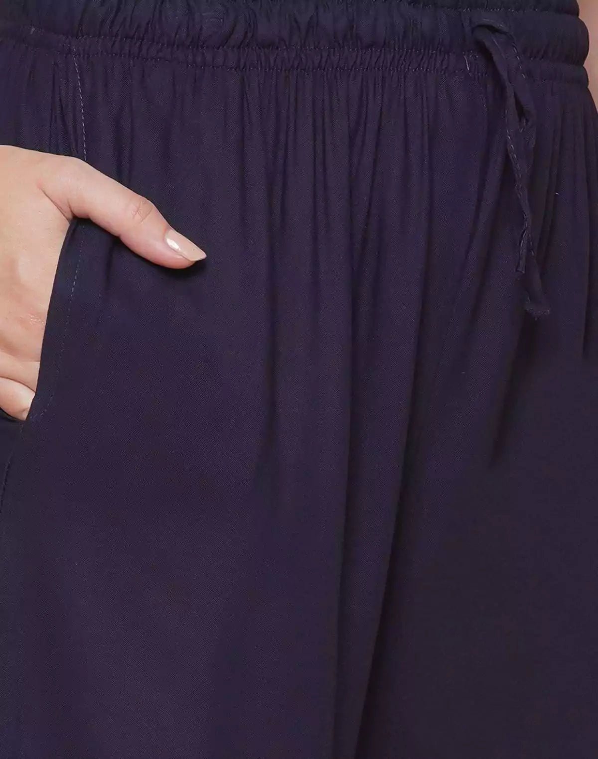 Image of Navy Blue Plain Rayon Plazzo Pant - South India Shopping Mall
