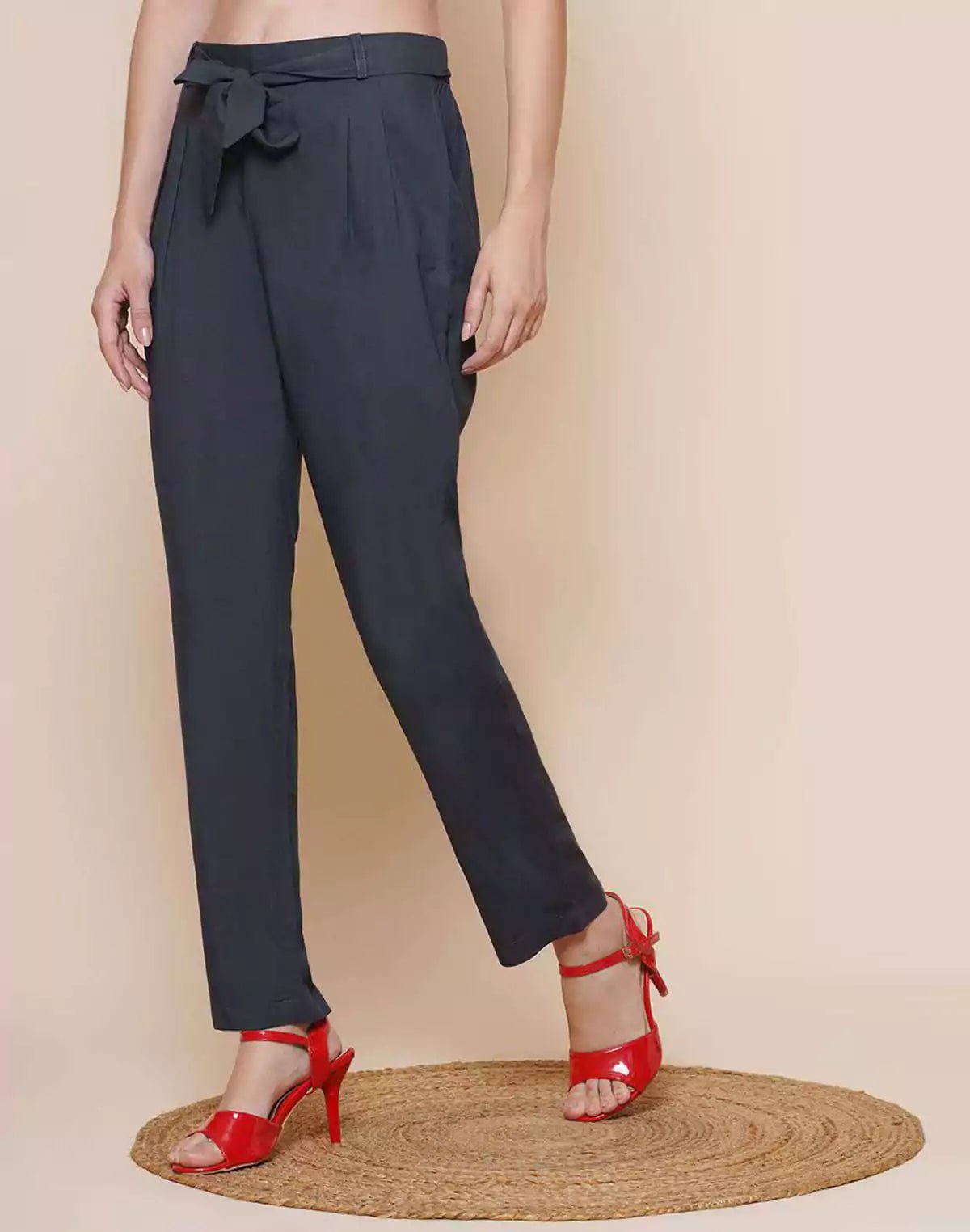 Image of Navy Blue Plain Viscose Rayon Fabric Pant - South India Shopping Mall
